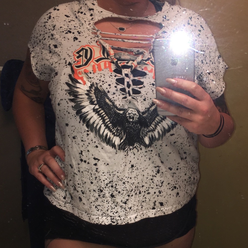 Super cute rue21 top!!! Shredded, cut front